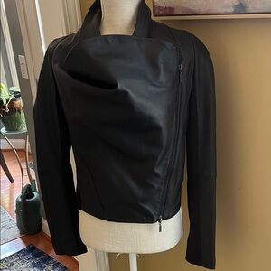 BCBGeneration Black Leather Cowl Neck Moto Jacket, Size S